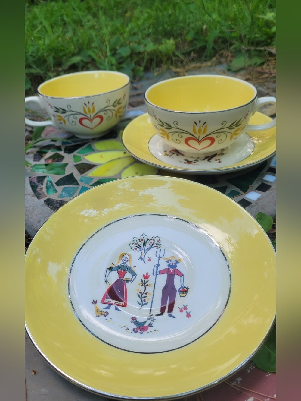 Dutch Farmer Tea Cups & Saucer Plate Set Farmhouse Farmers Wife Cottagecore